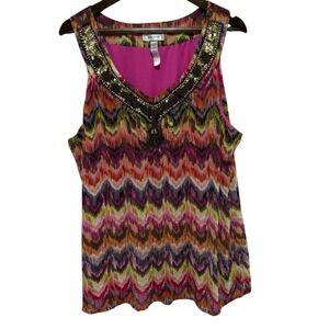 Dressbarn Blouse Womens 18 20 Pink Colorful Beaded Embellished Sleeveless Flowy